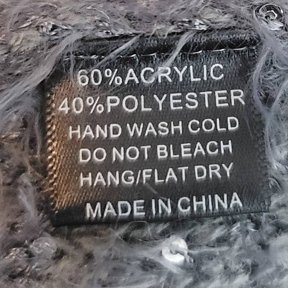 Nuage Lace Up Back Scoop Neck Sequin Sparkle Eyelash Gray Silver Sweater L - Picture 5 of 5